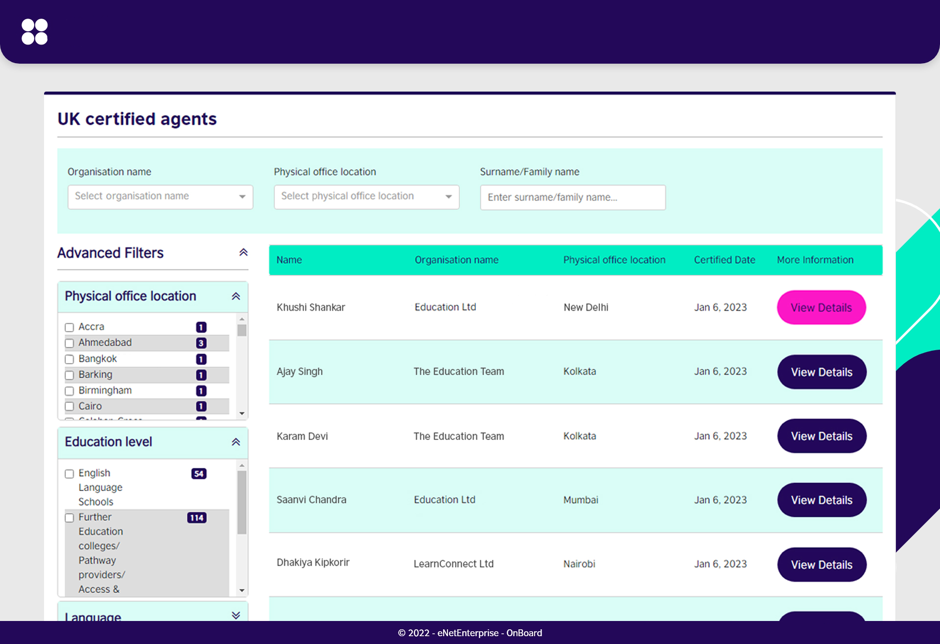 Screen 2 - global database list.